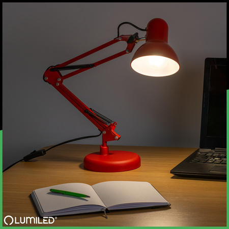 Schreibtischlampe E27, Zeichentisch-Schreibtischlampe mit Tischklemme Rot TOBI LUMILED