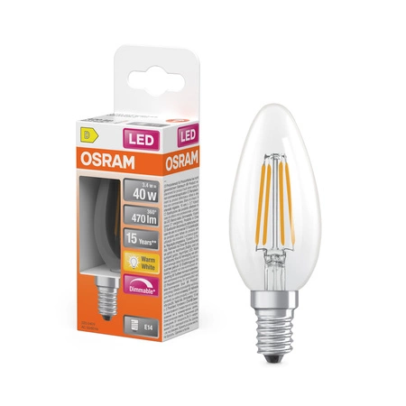 LED-Lampe B35 E14 Kerze 3.4W = 40W 470lm 2700K Warm 320° Glühfaden Dimmbar SUPERSTAR Osram
