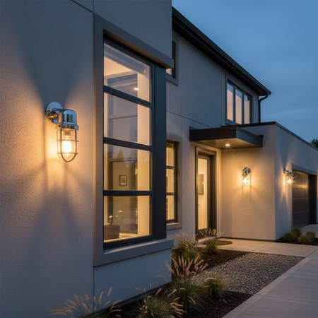 Außenfassade Wandleuchte Industrie E27 Chrom LOFT LUND GOLDLUX (Polux)