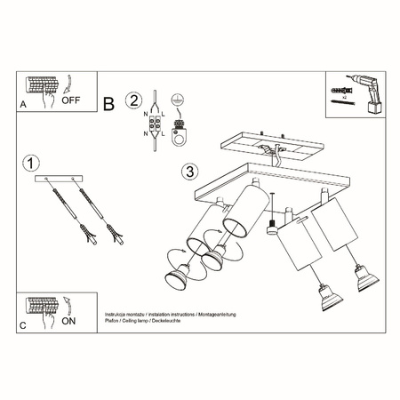 Anbauleuchte RING 4 4xGU10 Reflektor Halogen Beweglich Minimalistisch Weiß SOLLUX