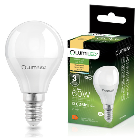 Lampen E14, Glühbirne P40 8W = 60W 806lm 3000K 180° warm LUMILED