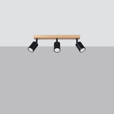 VERDO 3L 3xGU10 Schwarz Holz Modern SOLLUX Deckenleuchte