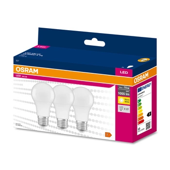 3PAK LED-Lampe E27 A60 10W = 75W 1055lm 2700K Warm OSRAM Value