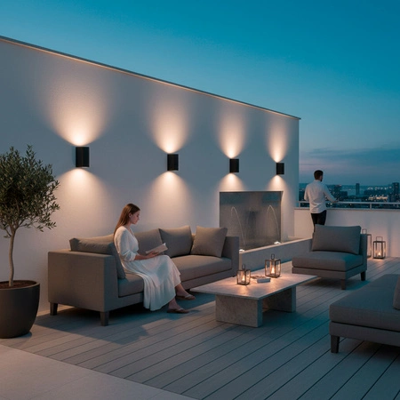 Wandleuchte Außen 2x GU10, Garten-Wandleuchte Schwarz Quadratisch ALLIUM LUMILED