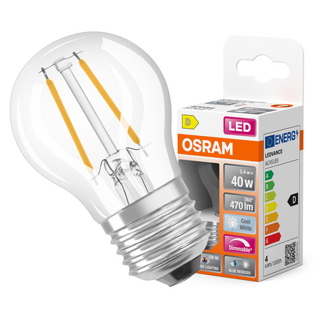LED-Lampe P45 Ball E27 3.4W = 40W 470lm 4000K Neutral CRI90 300° Filament Dimmbar SUPERSTAR PLUS CLASSIC Osram