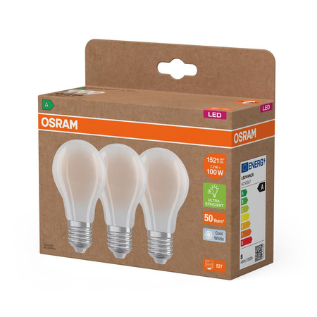 3x LED-Glühbirne A60 E27 7.2W = 100W 1521lm 4000K Neutral 320° Glühfaden CLASSIC ENERGY EFFICIENCY Osram