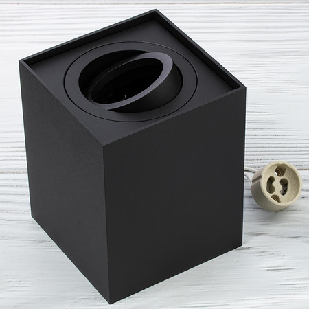 Halogen-Aufbauleuchte GU10, Aufbauspot 115mm beweglich Quadrat Tube Schwarz AMAT-L LUMILED