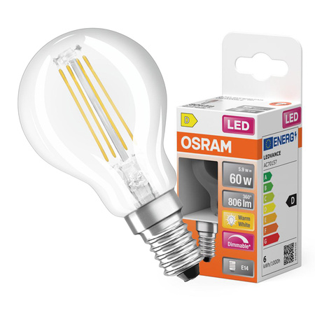 LED-Glühbirne E14 P45 CL 6.5W = 60W 806lm 2700K Warm 320° Filament Dimmbar OSRAM SUPER STAR
