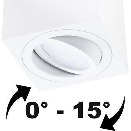 Halogen-Aufbauleuchte GU10, Aufbauspot 50mm beweglich Quadrat Weiß+LED-Einsatz 7W 3000K AMAT-S LUMILED