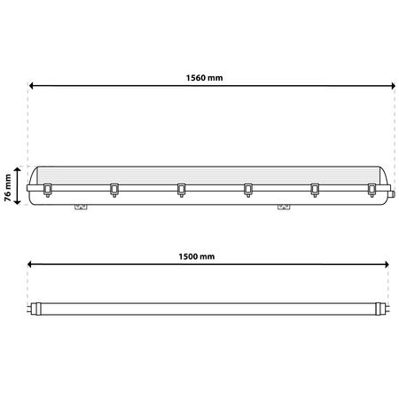 Hermetische Feuchtraumleuchte LED 2x T8, G13 Leuchte IP65 150cm+LED-Leuchtstofflampen 25W 4000K LUMILED
