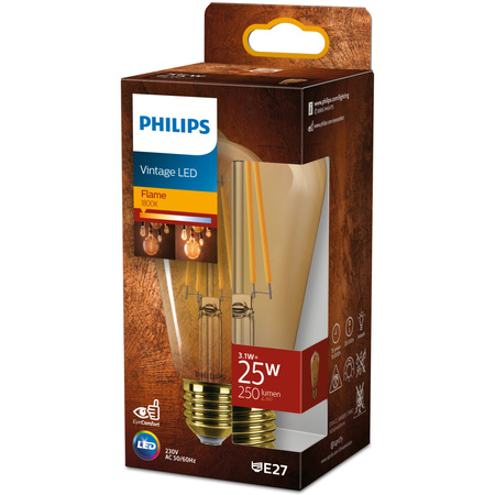 Edison LED Lampen E27 ST64 3,1 W = 25 W, 250 lm, 1800 K, warmes Filament, bernsteinfarben, PHILIPS