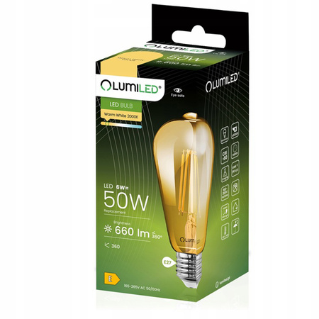 LED Lampen E27, Glühbirne ST64 6W = 50W 660lm 360° 2200K warm Glühfaden LUMILED