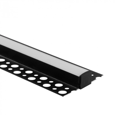 Aluminium LED-Profil für Gipskarton REGIPS Fliesenunterprofil Schwarz 1m mit milchigem Lampenschirm für LED-Streifen + Endkappen GN Ecolight Serie