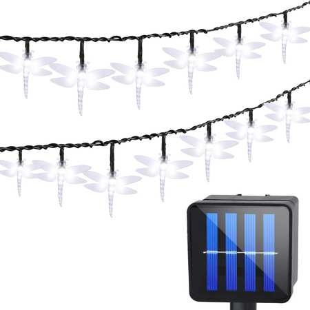 Solar Garden Ornamental Garland Light Chain 20 LED transparente Libellen kalte Farbe
