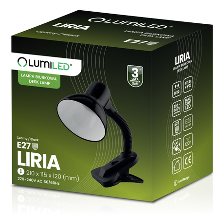 Verstellbare Tischleuchte LIRIA School Night Light E27 Clip Schwarz LUMILED