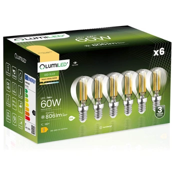 6x LED Lampen E14, Glühbirne P45 Kugeln 7W = 60W 806lm 360° 3000K warm Glühfaden LUMILED