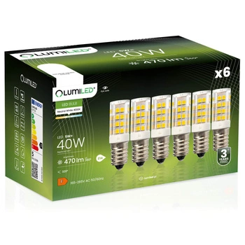 6x LED Lampen E14, LED Kühlschranklampe T25 5W = 40W 470lm 320° 4000K neutral LUMILED