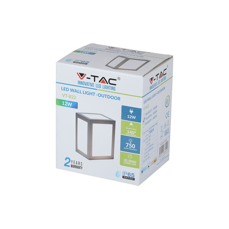 LED-Wandleuchte 12W 6400K IP65 Cube Grey VT-822-G V-TAC