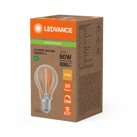 LED-Lampe E27 A60 3.8W = 60W 806lm 2700K Warm 320° Dimmbar Ledvance