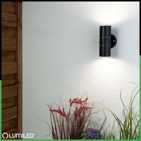 Wandleuchte Außen GU10, Garten-Wandleuchte IP44 nach oben und unten Schwarz ZINNA LUMILED