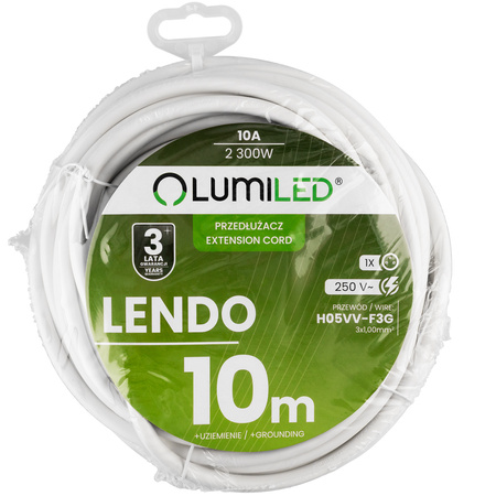 Netzverlängerungskabel Geerdete Steckdosenleiste 1 Steckdose 10m Weißes Kabel Lendo Lumiled