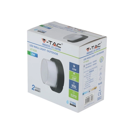 LED-Wandleuchte 12W 3000K IP65 Schwarz rund VT-828 V-TAC