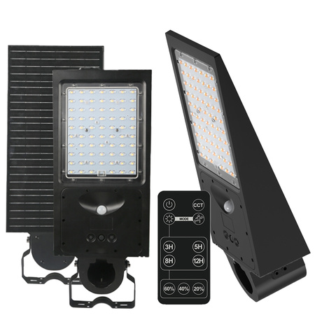 Solar LED Industriestraßenleuchte 30W 4800lm CCT mit Bewegungs- und Dämmerungssensor IP65 IK07 Schwarz Straße Kobi