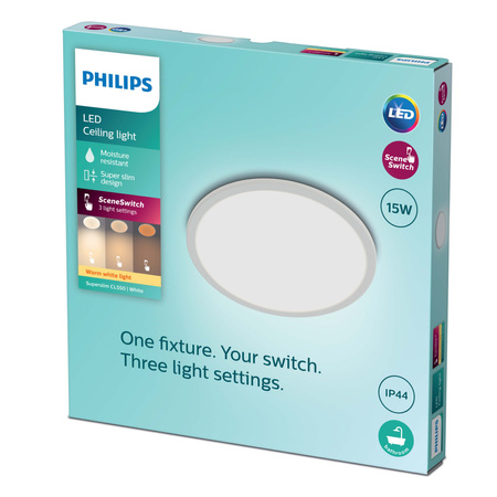LED-Deckenleuchte SUPERSLIM 15W 2700K 25cm IP44 Dimmbar Weiß PHILIPS