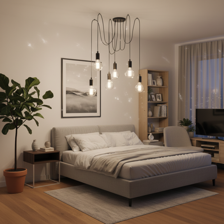 Pendelleuchte mit 6x E27-Sockeln einstellbare, Hängelampe Schwarz mit 6-fach Pendel Spinne Arane LUMILED