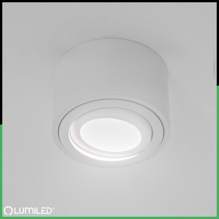 Halogen-Aufbauleuchte, Aufbauspot 50mm Runde Tube Weiß AMAT-S+LED-Einsatz 7W 3000K LUMILED