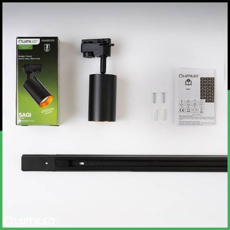 2m Stromschiene + 6x Schienenstrahler GU10 Schwarz-Gold SAGI LUMILED