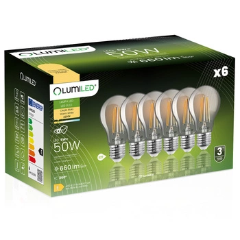 6x LED Lampen E27, Glühbirne A60 6W = 50W 660lm 360° 2200K warm Glühfaden Smokey LUMILED