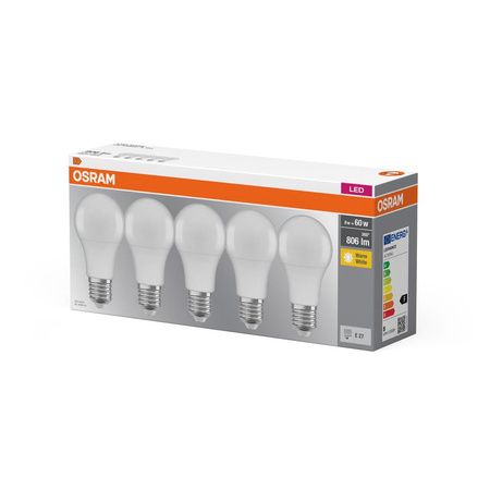 5x LED Lampen E27 A60 8.5W = 60W 806lm 2700K Warm 300° OSRAM Sockel