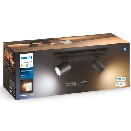LED Spot Runner Deckenleuchte Schwarz 2x4.2W CCT PHILIPS HUE Bluetooth Zigbee + Dimmschalter