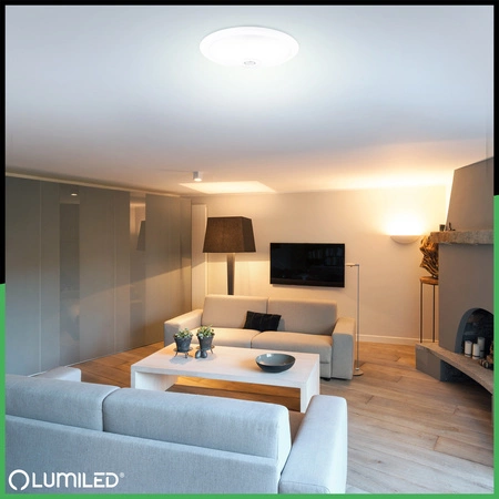 LED-Deckenleuchte 2xE27, Aufputzleuchte mit Bewegungs- und Dämmerungssensor 38cm Runde Weiß REGIS LUMILED