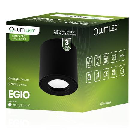 Aufbauleuchte HALOGEN Spot Röhre Fest EGIO GU10 LUMILED Rund IP44 Schwarz 83mm