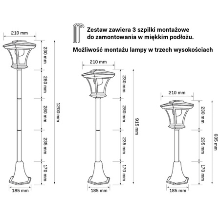LED TIRANA Solar Laterne für den Außenbereich 1.6W 4000K Standing Poles 120cm
