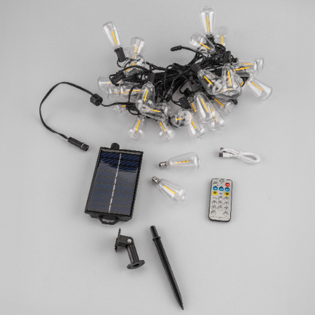 Solar Garten Girlande 30x LED Dekobirnen 9.8m 2700K Warm + PYRIS LUMILED Fernbedienung