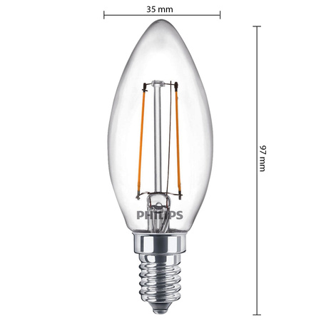 E14 B35 LED Lampen 2W = 25W 250lm 2700K Warmfilament PHILIPS