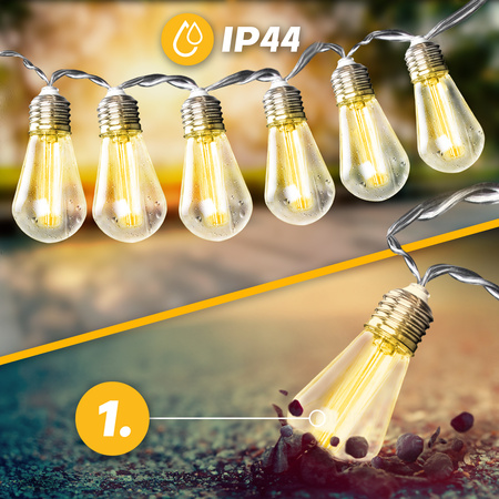 20x LED Solar Lichterkette, Außen Garten Lichterkette 5.69m 3000K warm HELIC LUMILED