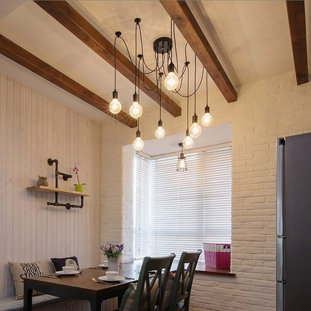 Pendelleuchte mit 8x E27-Sockeln einstellbare, Hängelampe Schwarz mit 8-fach Pendel Spinne Arane LUMILED