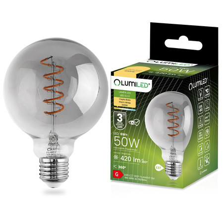 Dekorative LED Lampen E27, Glühbirne G95 6W = 50W 420lm 2200K warm 360° Globe Smokey Glühfaden LUMILED