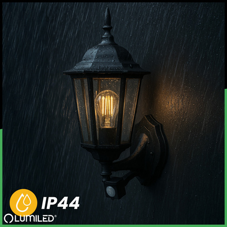 Wandleuchte Außen E27, Hängende Gartenlaterne mit Bewegungsmelder Schwarz BELLIS LUMILED