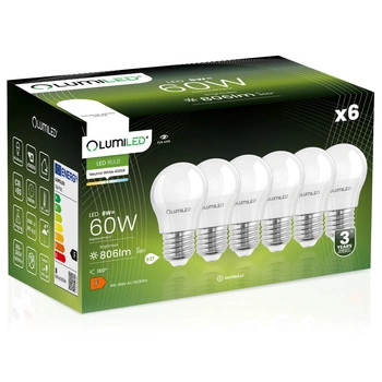 6x LED Lampen E27, Glühbirne P40 8W = 60W 806lm 180° 4000K neutral LUMILED