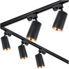 3m Stromschiene Schwarz + 5x Schienenstrahler GU10 Schwarz-Gold SAGI + L-Verbinder LUMILED