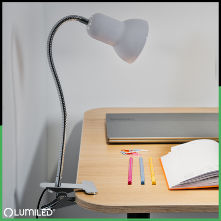 Schreibtischlampe Tisch Verstellbar DONA Schule Nachtlicht E27 Clip Weiß LUMILED