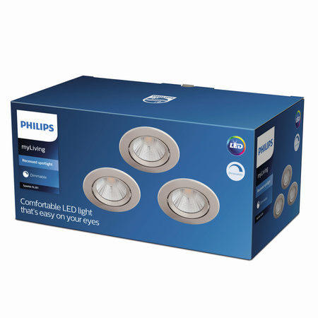 3x LED SPARKLE 5.5W 2700K Dimmbar Rund Satin Einbauleuchte PHILIPS