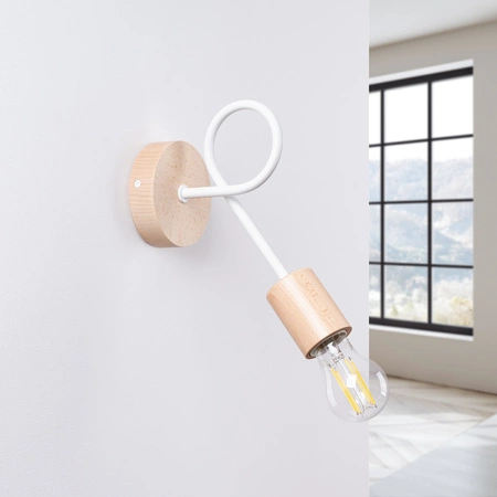 Wandleuchte E27 Naturholz Weiß Ember Peach Puff SL.1473 Sollux