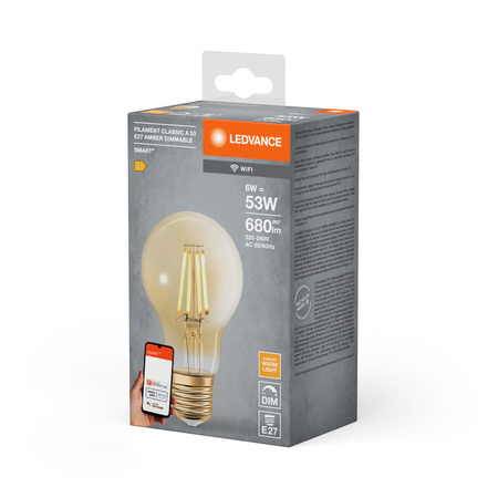 E27 A60 LED Lampen 6W = 53W 2400K Warm 680lm 300° LEDVANCE SMART+ WIFI Filament Dimmbar