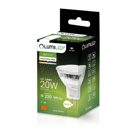 10x LED Lampen MR11, Glühbirne 12V 2.5W = 20W 220lm 120° 4000K neutral LUMILED